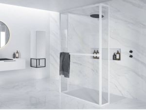 Riho Lucid GD404 inloopdouche 120x200cm met 2x30cm zijwand met handdoekrek kader mat wit G005039122