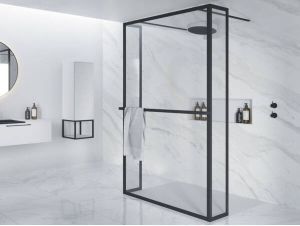 Riho Lucid GD404 inloopdouche 120x200cm met 2x30cm zijwand met handdoekrek kader mat zwart G005039121