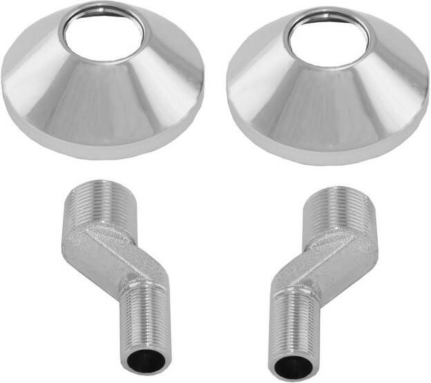 Riko s-koppeling set grote sprong met rozet 3 4" x 3 8" | HOH 12cm. naar HOH 15cm | Chroom