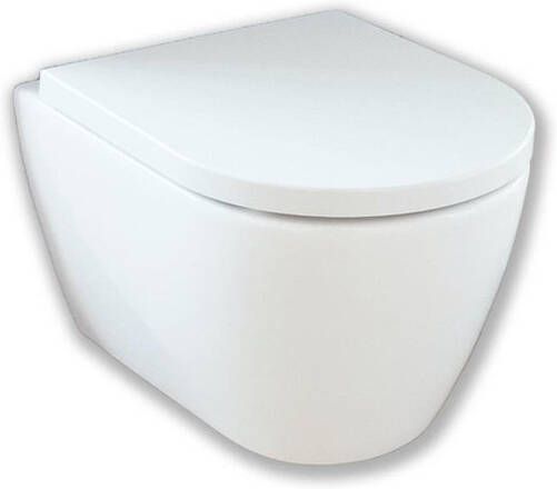 Royal Plaza Primo Toiletset 48.5cm hangend spoelrandloos diepspoel verkort met zitting softclose quick release mat wit SW651882 SW800095