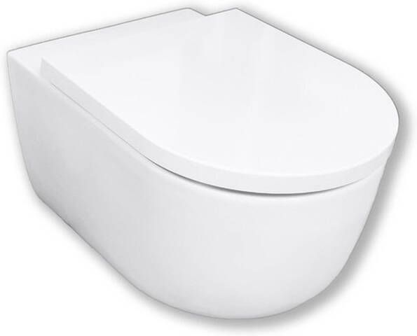 Royal Plaza Primo Toiletset 55cm hangend cycloonspoeling spoelrandloos diepspoel met zitting softclose quick release mat wit SW812162 SW800095