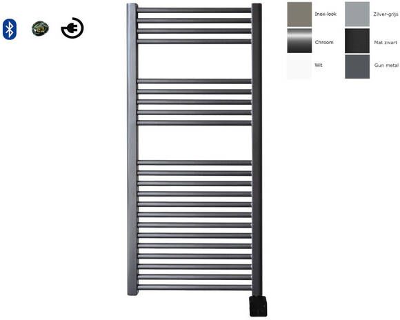 Sanicare electrische design radiator 111 8 x 45 cm. Gun metal BLUETOOTH met thermostaat zwart (linksonder HRLBZ451118 M