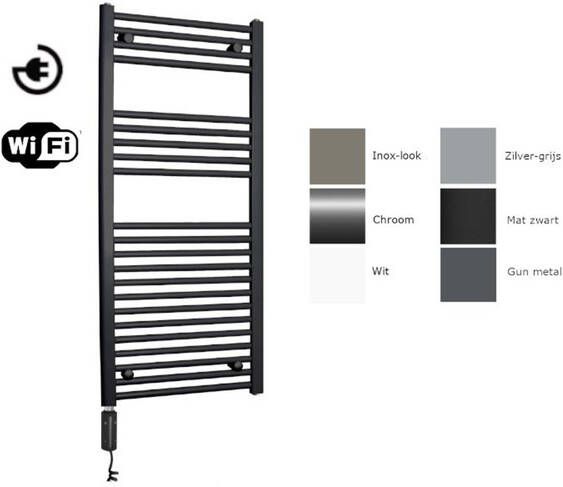 Sanicare electrische design radiator 111 8 x 45 cm. zilver-grijs met WiFi thermostaat zwart HRAWZ451118 Z