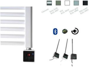 Sanicare electrische design radiator 111.8x45cm met chrome bluetooth thermostaat 596Watt mat zwart HRABC 451118 A