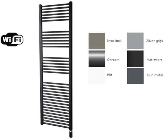 Sanicare electrische design radiator 172 x 45 cm. mat zwart met WiFi thermostaat chroom HRAWC451720 A