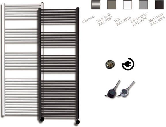 Sanicare electrische design radiator 172 x 60 cm Zilver-grijs met thermostaat zwart HRAEZ601720 Z