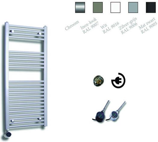 Sanicare Elektrische Design Radiator 111.8 x 60 cm 730 Watt thermostaat chroom linksonder zilver grijs HRLEC 601118 Z