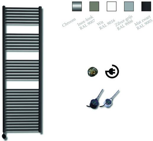 Sanicare Elektrische Design Radiator 172 x 45 cm 920 Watt thermostaat chroom linksonder mat zwart HRLEC 451720 A