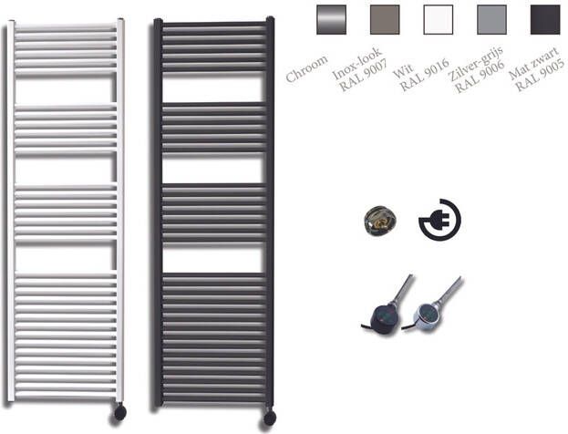 Sanicare Elektrische Design Radiator 172 x 45 cm 920 Watt thermostaat zwart linksonder inox look HRLEZ 451720 I