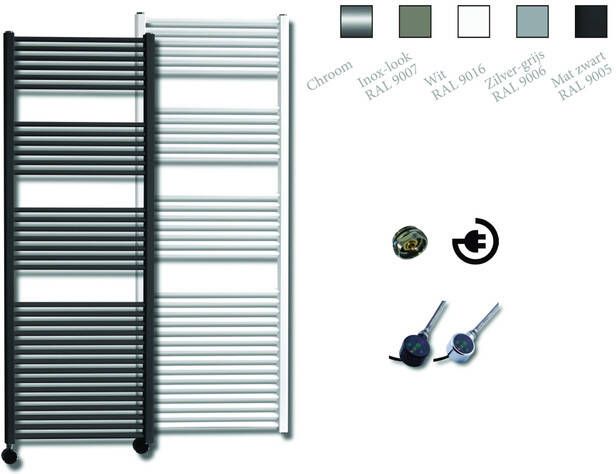 Sanicare Elektrische Design Radiator 172 x 60 cm 1127 Watt thermostaat chroom linksonder inox look HRLEC 601720 I