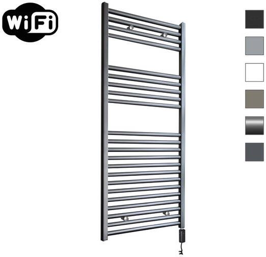 Sanicare HVW electrische WifiRadiator 111.8x45cm Gunmetal met thermostaat zwart rechtsonder HRRWZ 451118 M