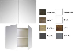 Sanicare Qlassics spiegelkast 80x60x15cm met 2 dubbelzijdige spiegeldeuren hoogglans wit 29.41080QHG
