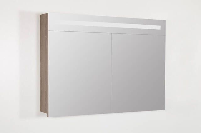 Saniclass 2.0 Spiegelkast 100x70x15cm verlichting geintegreerd 2 links- en rechtsdraaiende spiegeldeuren MFC legno viola 7238