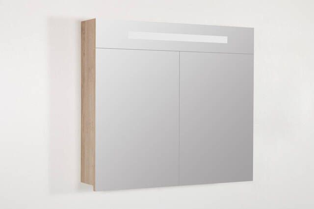 Saniclass 2.0 Spiegelkast 80x70x15cm verlichting geintegreerd 2 links- en rechtsdraaiende spiegeldeuren MFC legno calore 7257