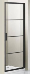 Saniclass Bellini douchedeur 80x200cm veiligheidsglas mat zwart frame lines buitenzijde met anti kalk SAG6211-80B