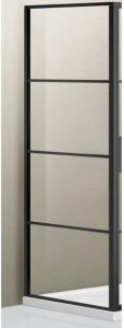 Saniclass Bellini zijwand 100x200cm veiligheidsglas mat zwart frame lines buitenzijde met anti kalk SAG6310-100B