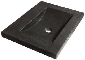 Saniclass Corestone meubelwastafel 60x46x5cm zonder overloop 1 wasbak Midden zonder kraangat Natuursteen Basalt 2860