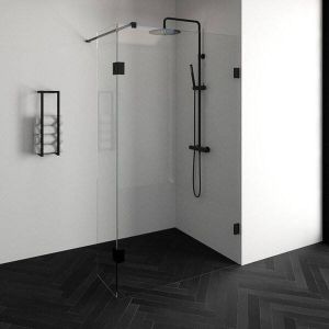 Saniclass Create inloopdouche 120x200cm profielloos met 40cm draaibare zijwand antikalk en 8mm veiligheidsglas geborsteld RVS 4JC3-120 40g