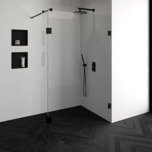 Saniclass Create inloopdouche 130x200cm profielloos met 30cm zijwand met antikalk en 8mm veiligheidsglas geborsteld RVS 4JC2-130 30g