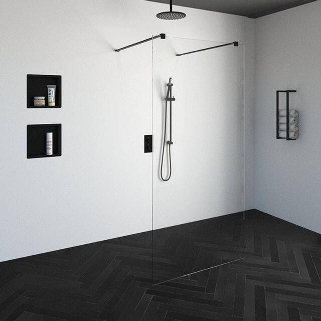 Saniclass Create Inloopdouche vrijstaand 100x200cm profielloos antikalk 8mm veiligheidsglas antraciet mat 4JC7-100a