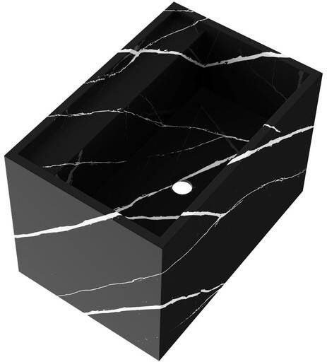 Saniclass Cube Meubelwastafel 60x46x40 Zonder overloop 1 wasbak zonder kraangat composiet nero marquina WT-MC600NE