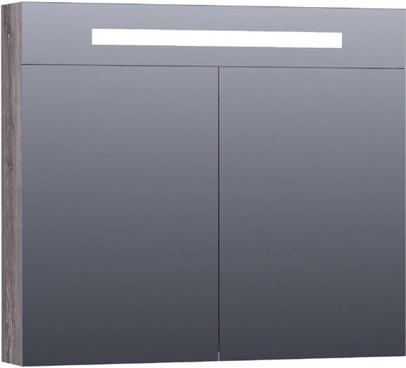 Saniclass Double Face Spiegelkast 80x70x15cm verlichting geintegreerd 2 links- rechtsdraaiende spiegeldeur MFC grey Canyon SK-DF80GC
