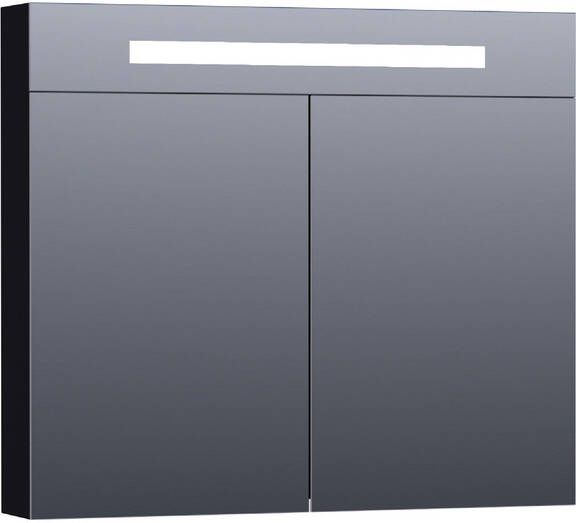 Saniclass Double Face Spiegelkast 80x70x15cm verlichting geintegreerd 2 links- rechtsdraaiende spiegeldeur MDF mat zwart 7364
