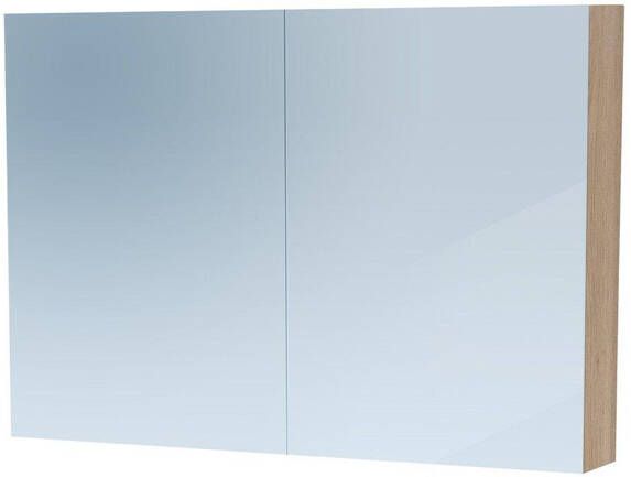 Saniclass Dual Spiegelkast 100x70x15cm 2 links- rechtsdraaiende spiegeldeur MFC legno calore 7770
