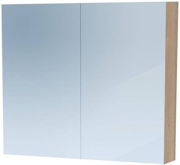 Saniclass Dual Spiegelkast 80x70x15cm 2 links- rechtsdraaiende spiegeldeur MFC legno calore 7764