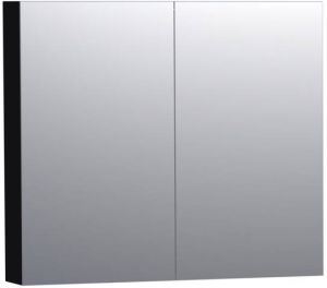 Saniclass Dual spiegelkast 80x70x15cm met 2 links- en rechtsdraaiende spiegeldeuren MDF hoogglans Zwart 7164