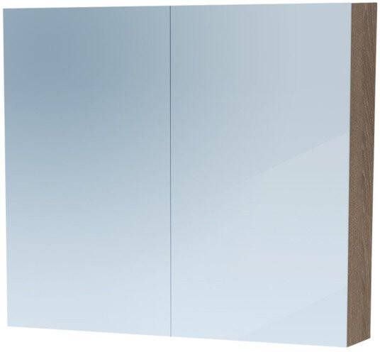 Saniclass Dual spiegelkast 80x70x15cm met 2 links- en rechtsdraaiende spiegeldeuren MFC Legno Viola 7765