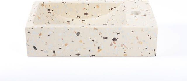 Saniclass fontein 40x22x10cm rechthoek kraangat rechts terrazzo mat beige 220x400x100 Small L R Terrazzo