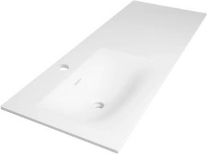 Saniclass Furiosa meubelwastafel 120x46x2cm met overloop 1 wasbak links 1 kraangat Finestone mat Wit 2450-1