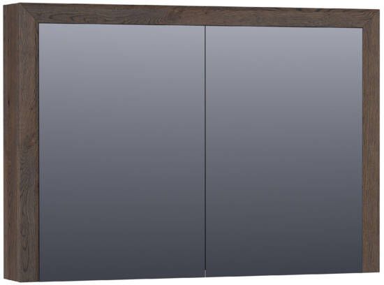 Saniclass Massief eiken spiegelkast 100x70x15cm met 2 links- en rechtsdraaiende spiegeldeuren Hout Black oak 70481BOG
