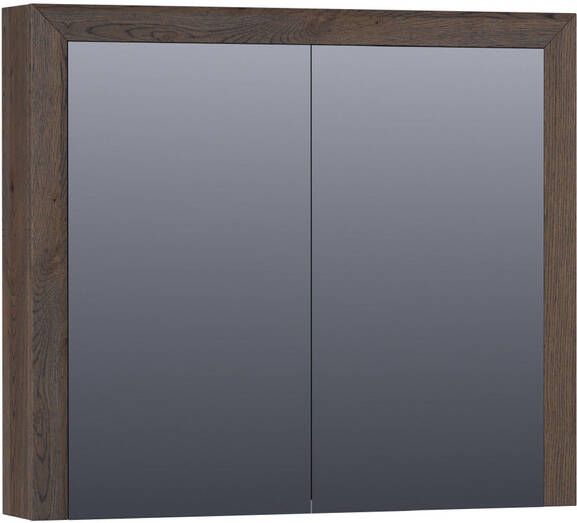 Saniclass Massief eiken Spiegelkast 80x70x15cm 2 links rechtsdraaiende spiegeldeuren Hout black oak 70541BOG