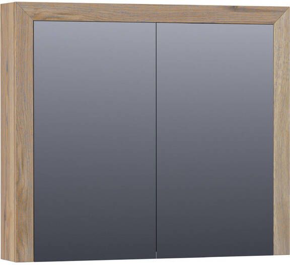 Saniclass Massief eiken Spiegelkast 80x70x15cm 2 links rechtsdraaiende spiegeldeuren Hout Vintage oak 70541VOG