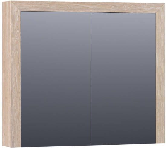 Saniclass Massief eiken spiegelkast 80x70x15cm met 2 links- en rechtsdraaiende spiegeldeuren Hout White oak 70541WOG