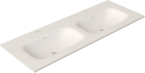 Saniclass Meubelwastafel 121x46x1.2cm overloop 2 wasbakken 2 kraangaten solid surface wit mat FK12146-2