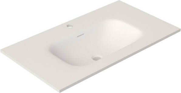 Saniclass Meubelwastafel 81x46x1.2cm overloop 1 wasbak midden 1 kraangat solid surface wit mat FK8146-1