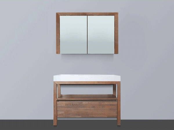 Saniclass Natural Wood Badmeubelset 100cm grey oak met wastafel wit 0 kraangaten inclusief spiegelkast sw2936 sw3030 sw3164