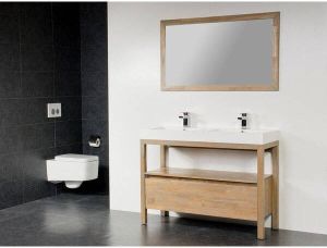 Saniclass Natural Wood Badmeubelset 100cm grey oak met wastafel wit 2 kraangaten inclusief spiegel sw3030 sw3162 sw3909