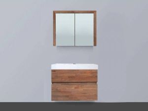 Saniclass Natural Wood Badmeubelset 80cm hangend model grey oak met wastafel wit 1 kraangat inclusief spiegel sw3155 sw3908 sw393212
