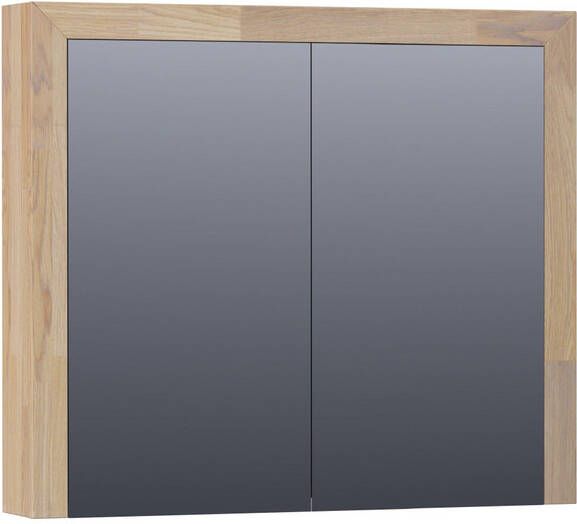 Saniclass natural wood Spiegelkast 80x70x15cm 2 links rechtsdraaiende spiegeldeuren hout grey oak 70541