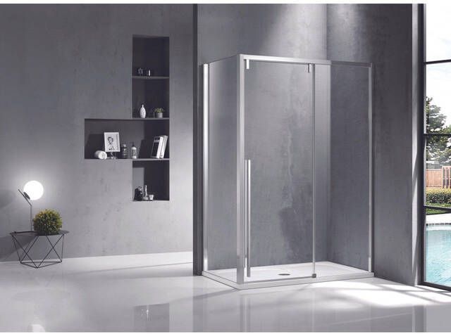 Saniclass Neptune Schuifdeur 130x200cm softclose links rechts gepolijst zilver SNI6121-130S