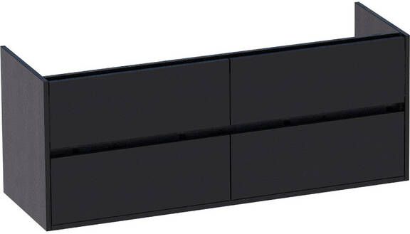 Saniclass Nexxt Wastafelonderkast 140x46x55cm 4 greeploze softclose lades 2 sifonuitsparingen MFC black wood 1422