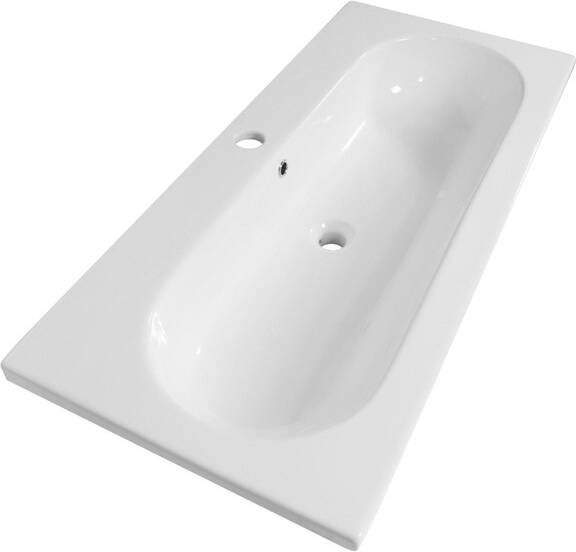 Saniclass Palermo Meubelwastafel 100x47x3.5cm overloop 1 wasbak midden 1 kraangat keramiek wit 2278