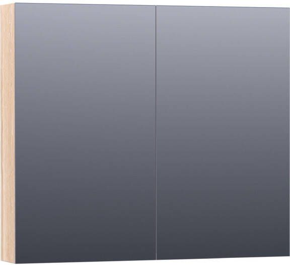 Saniclass Plain Spiegelkast 80x70x15cm 2 links rechtsdraaiende spiegeldeuren hout white oak SK-PL80WO