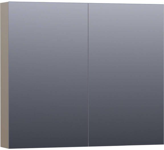 Saniclass Plain Spiegelkast 80x70x15cm 2 links rechtsdraaiende spiegeldeuren MDF hoogglans taupe SK-PL80HT