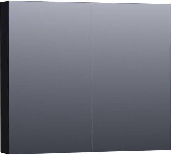 Saniclass Plain Spiegelkast 80x70x15cm 2 links rechtsdraaiende spiegeldeuren MDF mat zwart SK-PL80MZ