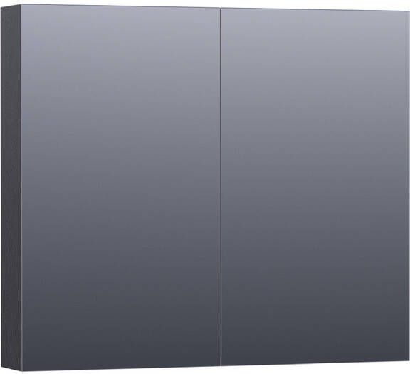 Saniclass Plain Spiegelkast 80x70x15cm 2 links rechtsdraaiende spiegeldeuren MFC black wood SK-PL80BW